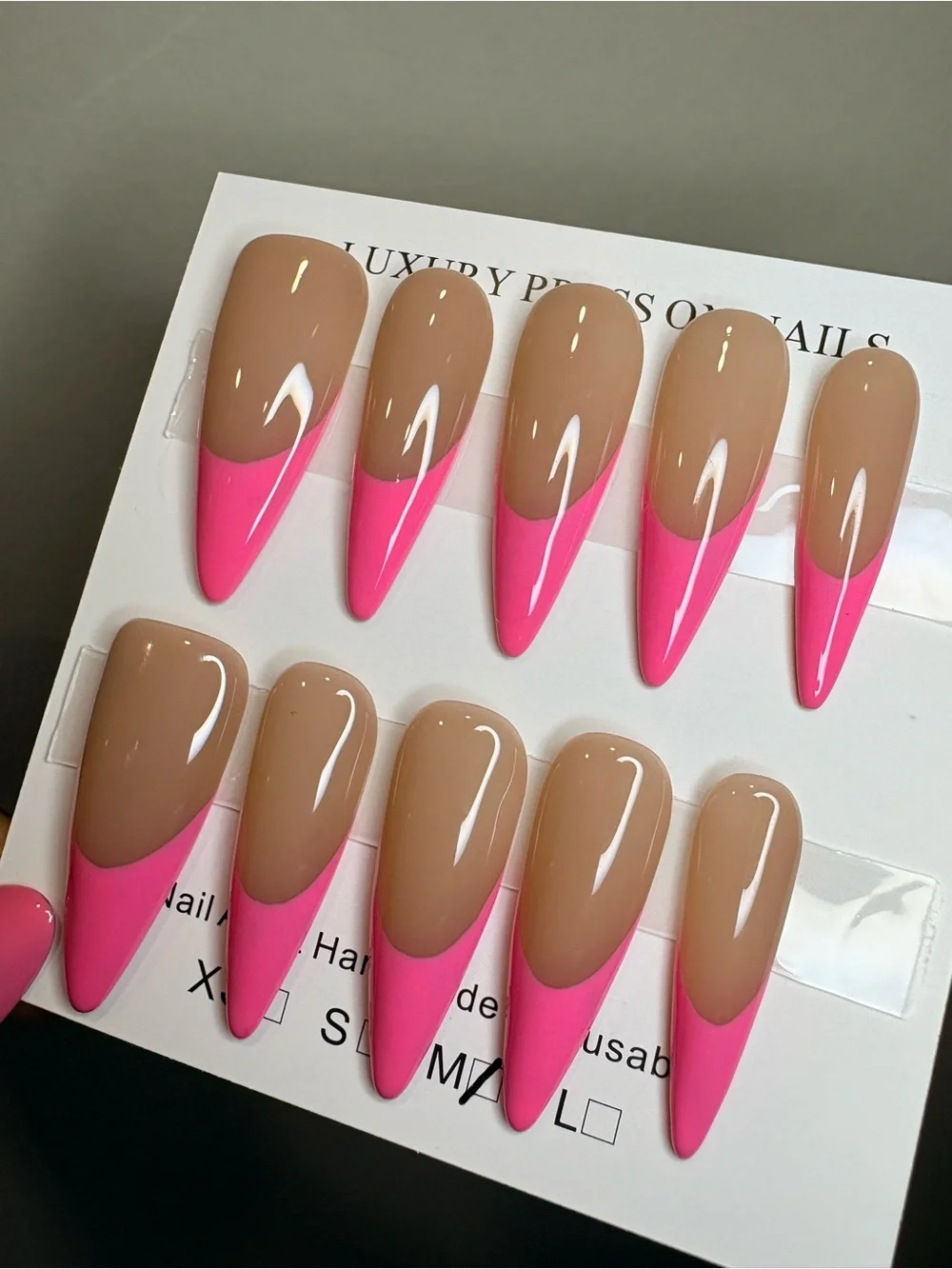 Nude and Hot Pink Stiletto Press-On Nails